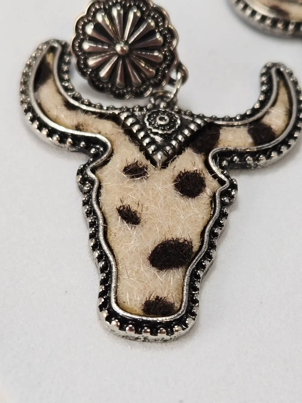 Cowhide Steer Head Earrings Silver Western Leopard Jewelry Coastal Cowgirl Glam